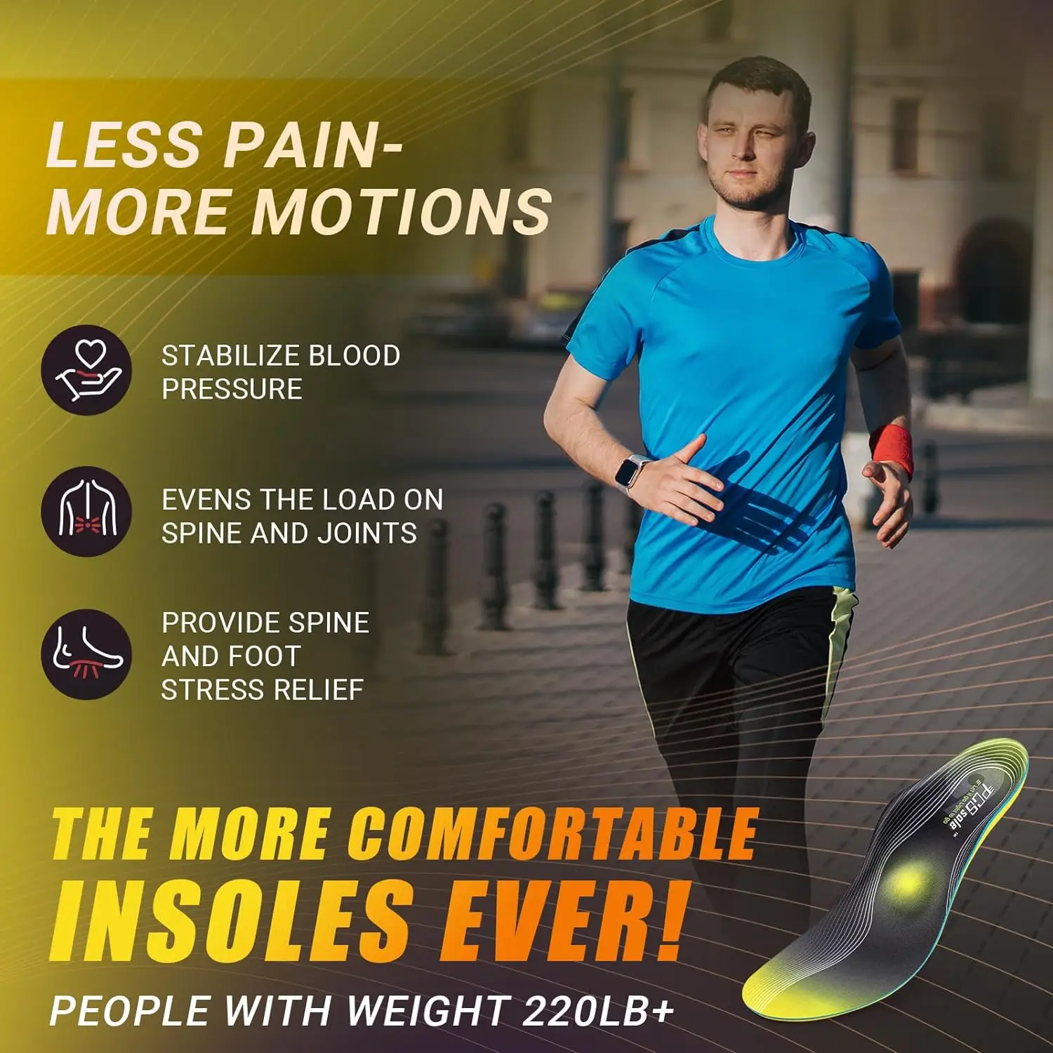 PCSsole Heavy Duty Support Pain Relief Insoles 220+lbs High Arch Support Insoles with Comfort Gel,Flat Feet Orthotic Insert