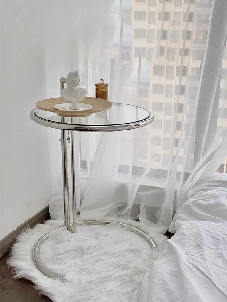 Side Table Coffee Table Mechanism Nordic Glass Coffee Tables Living Room Furniture Side Table Balcony Stainless Steel Lifting Tea Table Transparent Bedside Tables