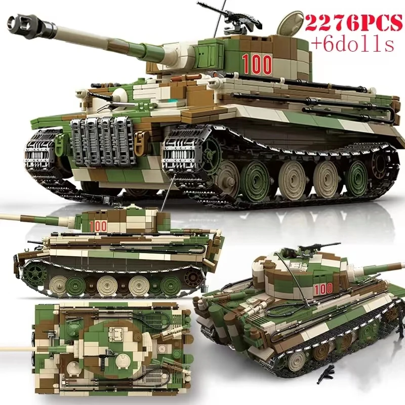 

100244 WW2 Germany Military Heavy Tank Tiger King I Model Building Blocks World War II Army Soldiers Weapon Bricks Toys Gifts