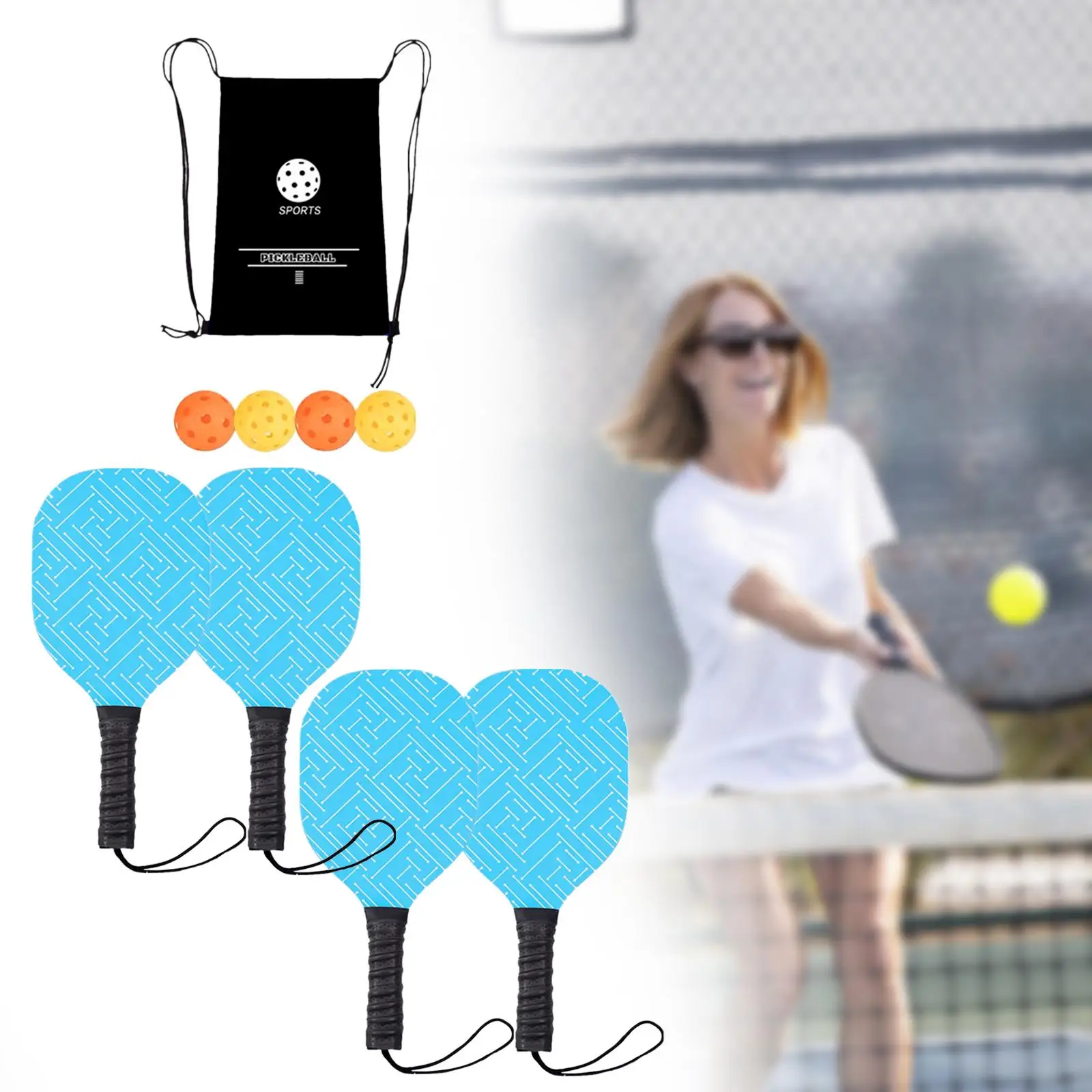 

4 Pieces Pickleball Paddles Pickleball Rackets Wooden with Comfort Grip for Indoor Outdoor Exercise Training Equipment Beginners