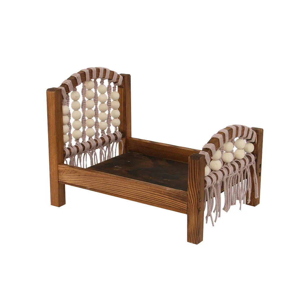 Newborn Photography Props Retro Style Handmade Wooden Bed Infant Shooting Accessories Baby Growth Commemoration Shooting Props