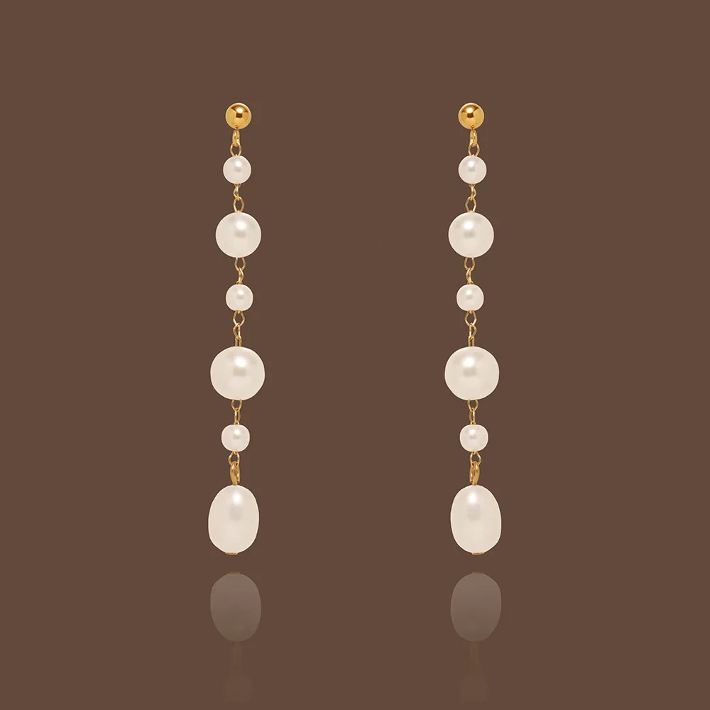 

RHYSONG Handmade Elegant Long Freshwater Pearls Charm Luxury Tassel Earrings 316L Stainless Steel Women Daily Jewelry For Party