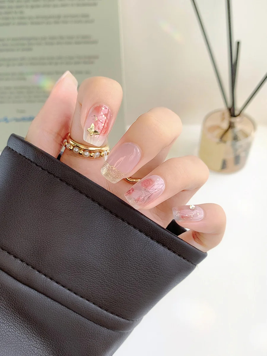 

Semi baked and semi cured nail stickers Rose pink UV second-generation nail enhancement stickers for wearing