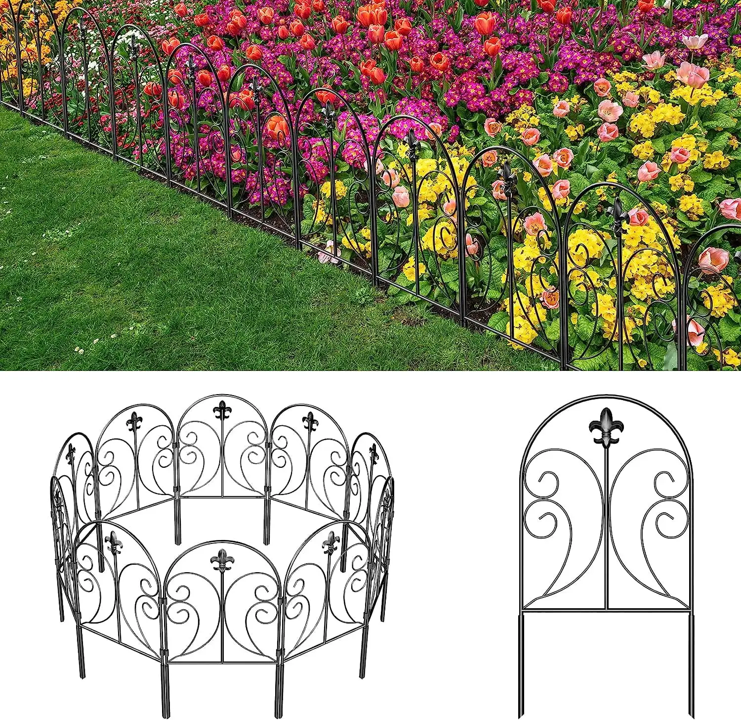 

Decorative Garden Fence 10 Pack, 24in(H) x 10ft(L), Rustproof Metal Fencing, Arched