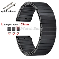 Enhanced Quick Release Stainless Steel Elastic Stretch Watch Band, Metal Expansion Bracelet Strap (L - Black - 22mm)