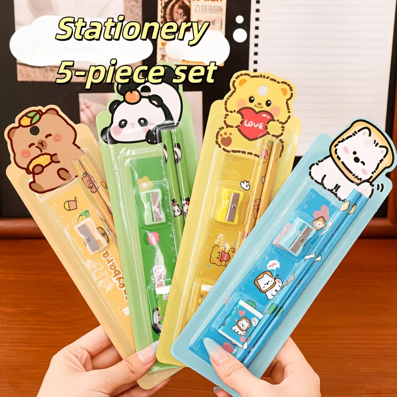 4/8Sets Pencil Stationery Set with Eraser Multipurpose Writing Tool for Student Prize Party Favor School Supply - 4