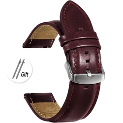 Luxury Genuine Leather Vintage Cowhide Watch Band with Quick Release - 22mm (Red)