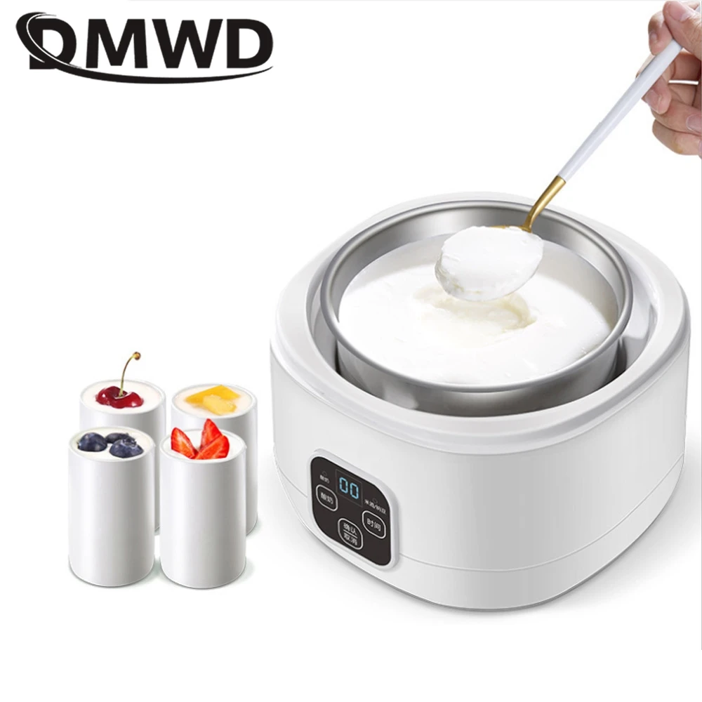 DMWD 1L Smart Electric Yogurt Maker Natto Rice Wine Machine Automatic Fermentation Stainless Steel Liner With 4 ceramic liners 5
