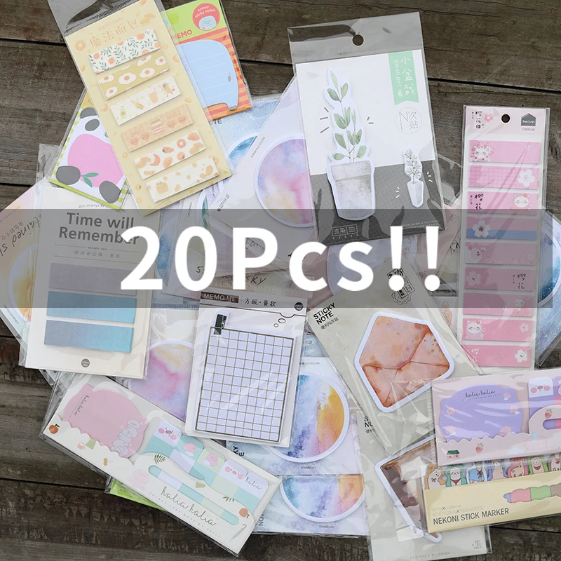 20Pcs Pack Cute Memo Pad Sticker Kawaii N Times Paper Sticky Decal Sticky Notes Diary Planner Scrapbooking Bookmark Notepad