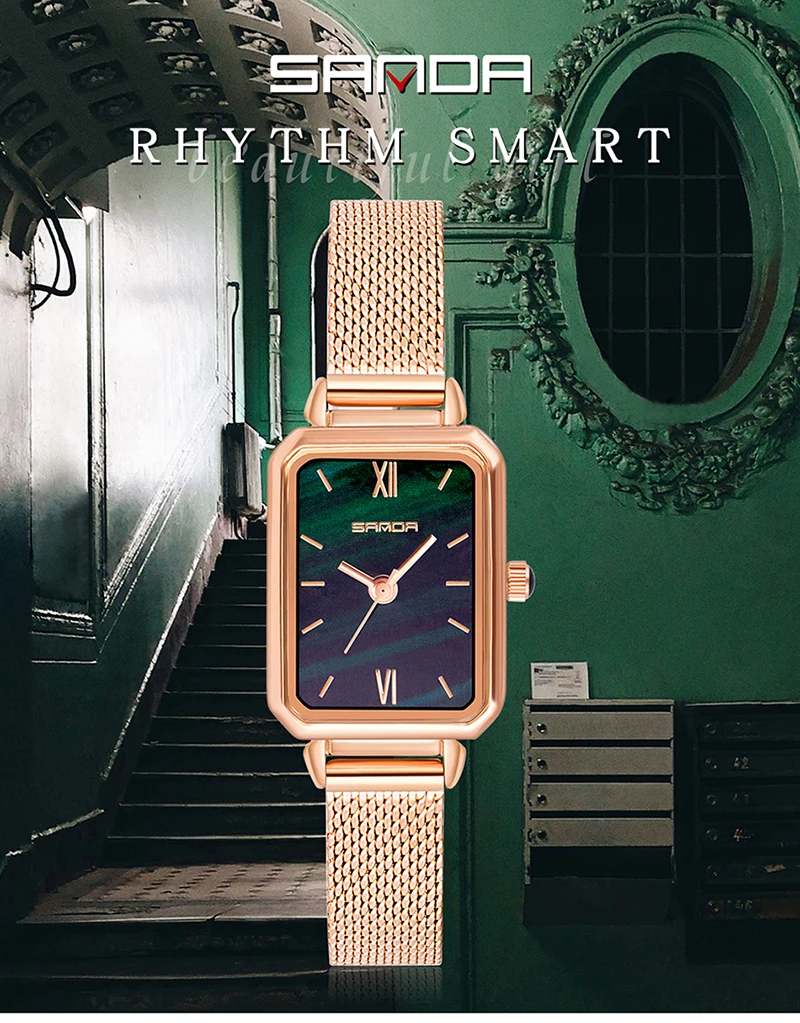 SANDA Luxury Ladies Quartz Watch New Small Green Plate Elegant Watches Fashion Vintage Leather Strap Rectangular Women Watches amaoe m1 cpu pro max stencil bga reballing tin planting plate for watch cpu hi6262 vivo x note honor magic4 camera iqoo 11