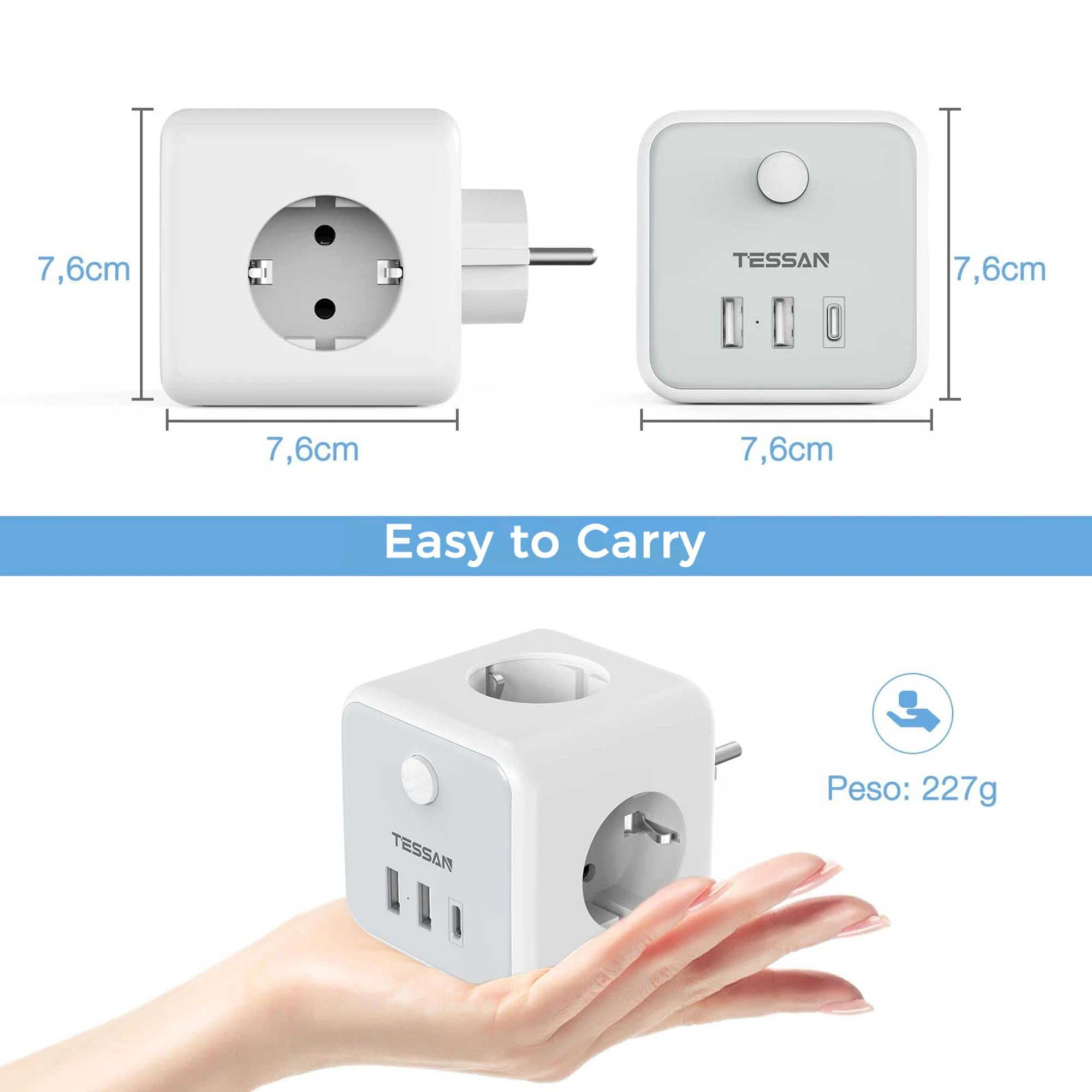 TESSAN EU Plug Power Strip Cube with 3 Outlets +3 USB Ports Multiple European Plug Wall Socket Adapter Overload Protection power strip,power socket