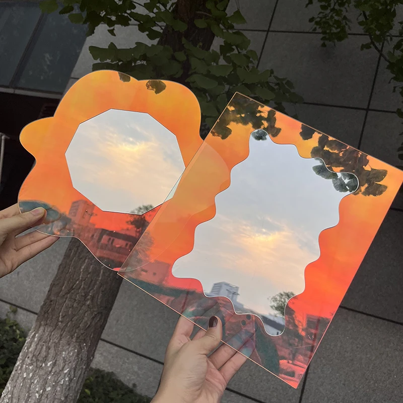 Colorful Irregular Mirror Acrylic Decorative Mirrors with Wooden Bracket Ins Simple Makeup Mirror Home Desktop Decor Espelho 거울