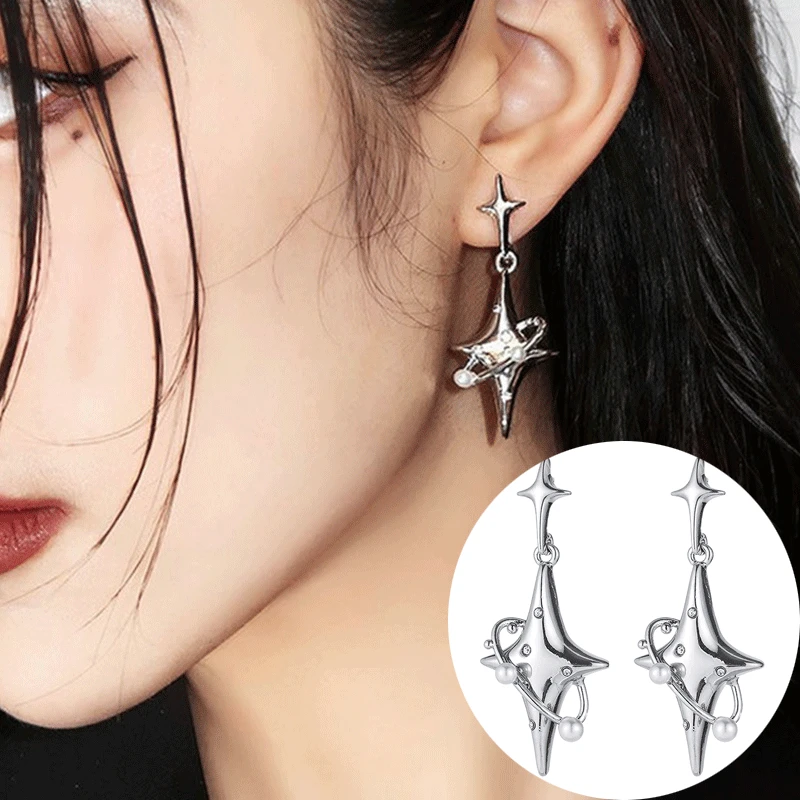 Fashion Punk Star Drop Earrings For Girls Harajuku Creative Planet Pearl Crystal Dangle Earring Korean Women Jewelry