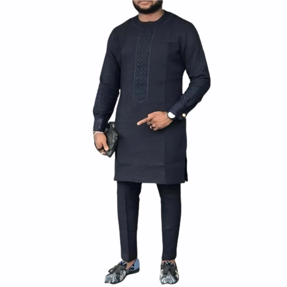 2023 New African Dashiki For Men Crew-neck Printed Clothing Pants Ttwo-piece Cool Casual Retro Party Business Suit M-4XL