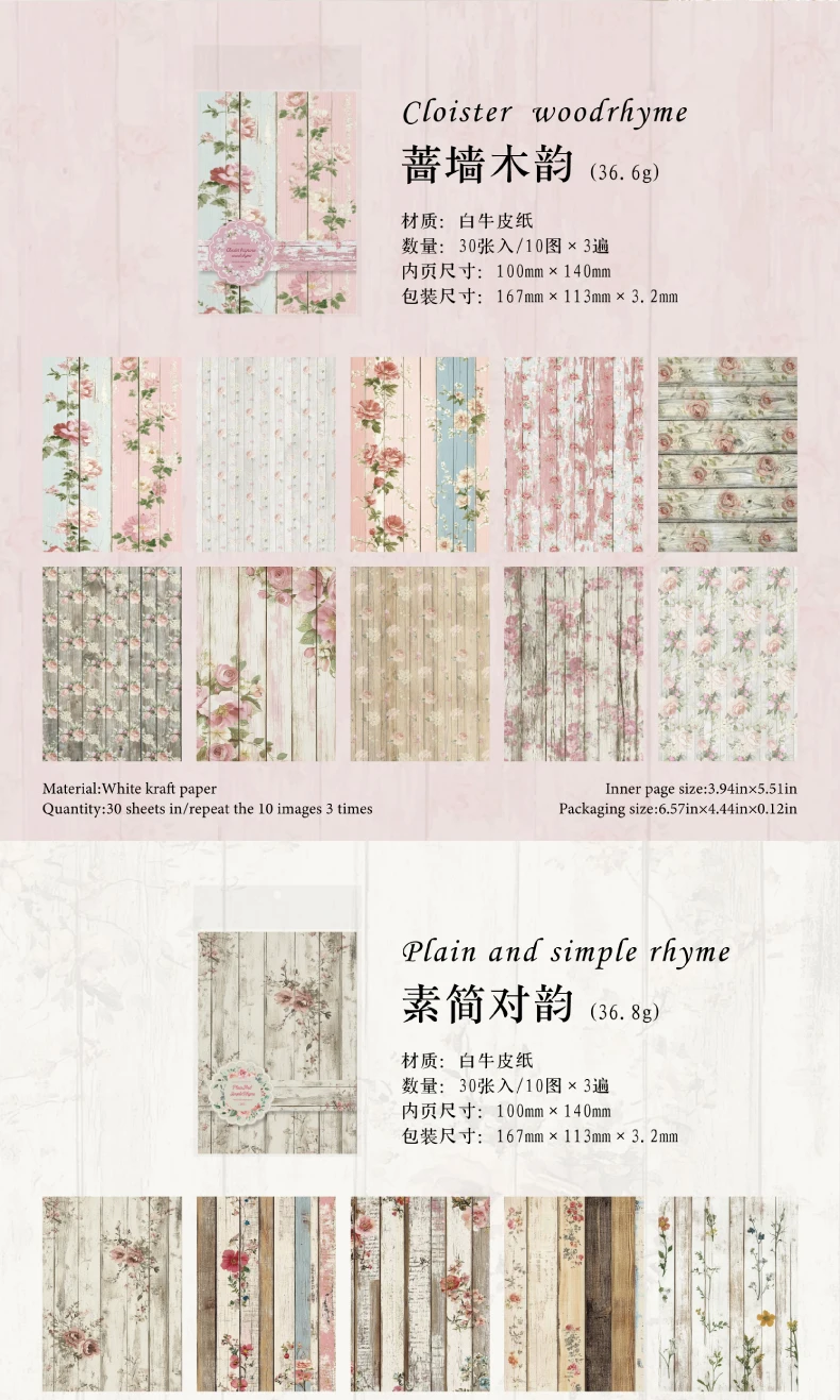 30 Blatt Dekor Scrapbook Vintage Materialien Papier Combo Kit DIY Junk Journal Collage Fotoalbum Retro Hintergrundpapier – Detail 6