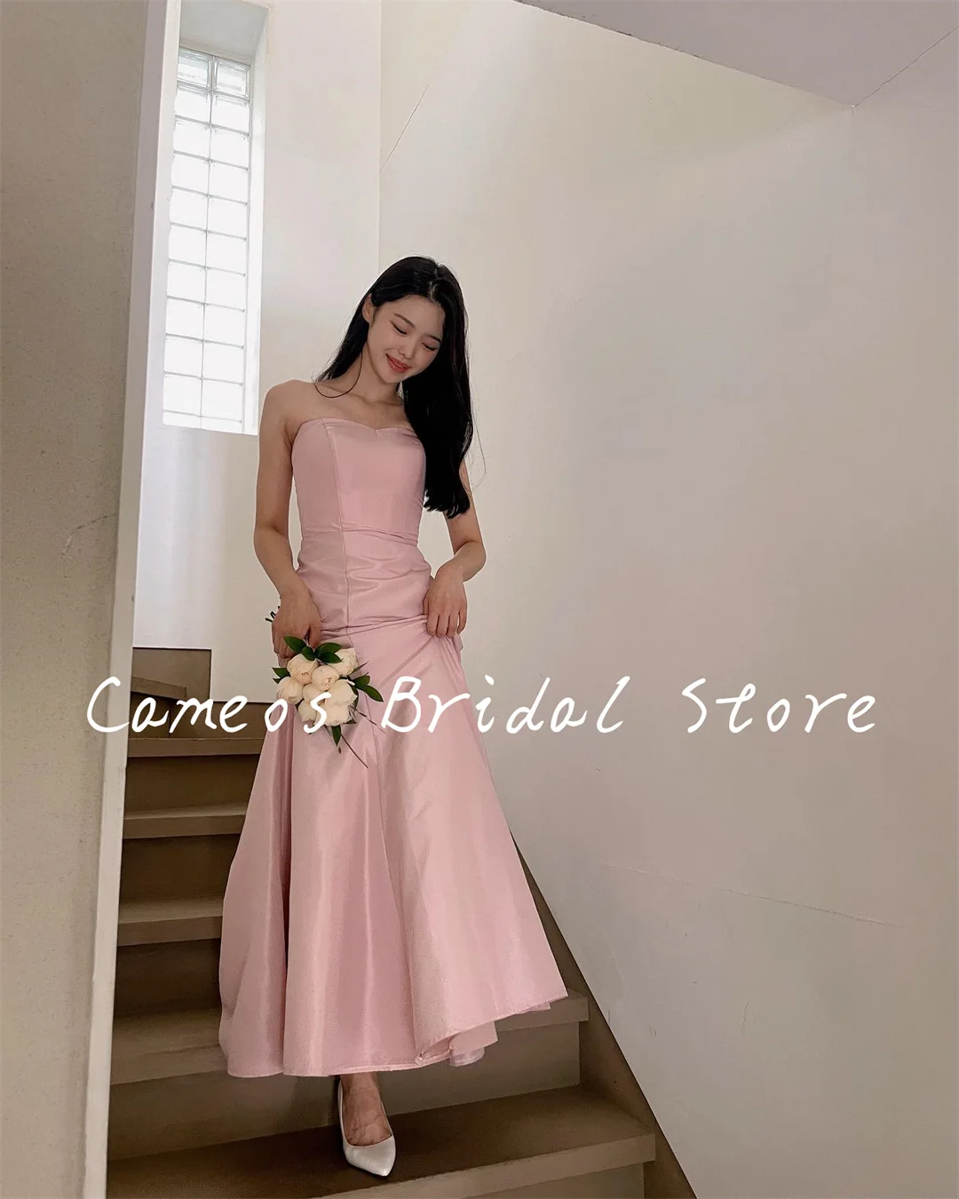 

SONDR Strapless Pink 드레스 Evening Dress Custom Made Satin Sheath Corset Korea Simple Formal Prom Dress Evening Gown Bridal