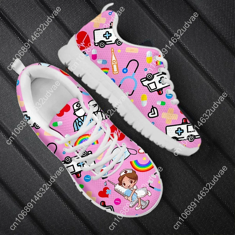 2023 New Nurse Shoes Classic Cartoon Nurse Girls Ambulance ECG Medical Pattern Lace-up Sneakers Outdoor Footwear Hot