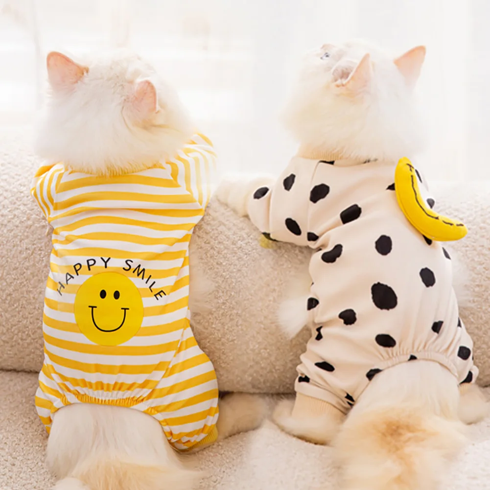 100% Cotton Kawaii Pet Striped Jumpsuit Clothes for Small Dogs Sweet Pajamas Cute Cartoon Pattern Kitten Puppy Shirt Pajama pet clothes