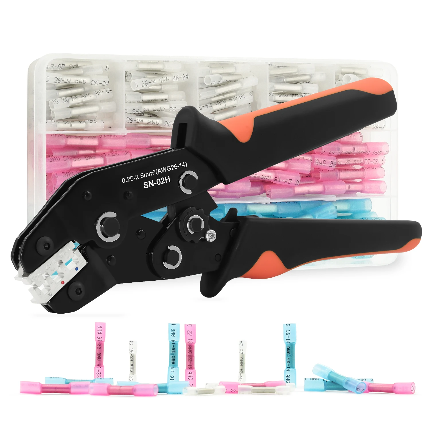 Crimping Tool Kit SN-02H For Heat Shrink Connectors 130PCS BHT Heat Shrink Butt Termianls Electrical AWG26-14