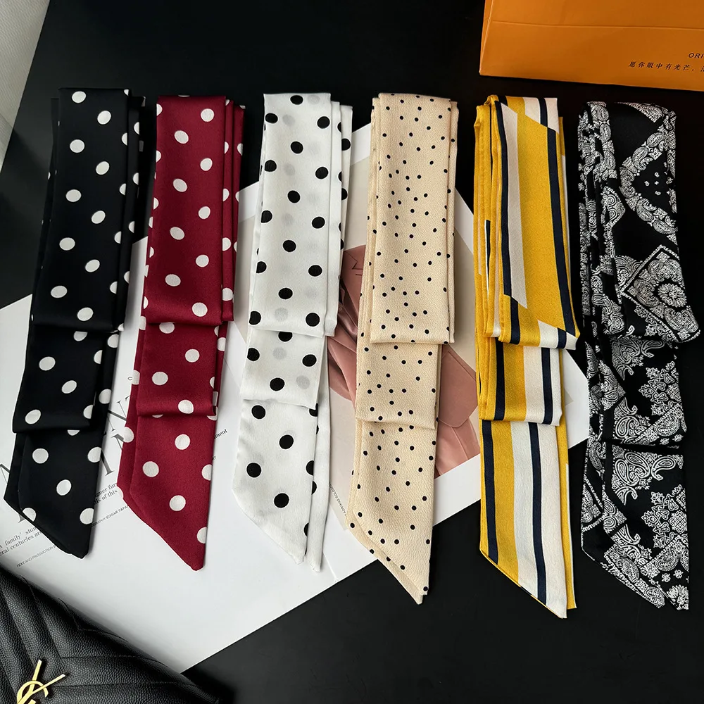 Fashion Elegant Leopard Print Streamer Women 200x5CM Narrow Long Silk Scarf Hairband Bag-belt Plus-long scarf 3