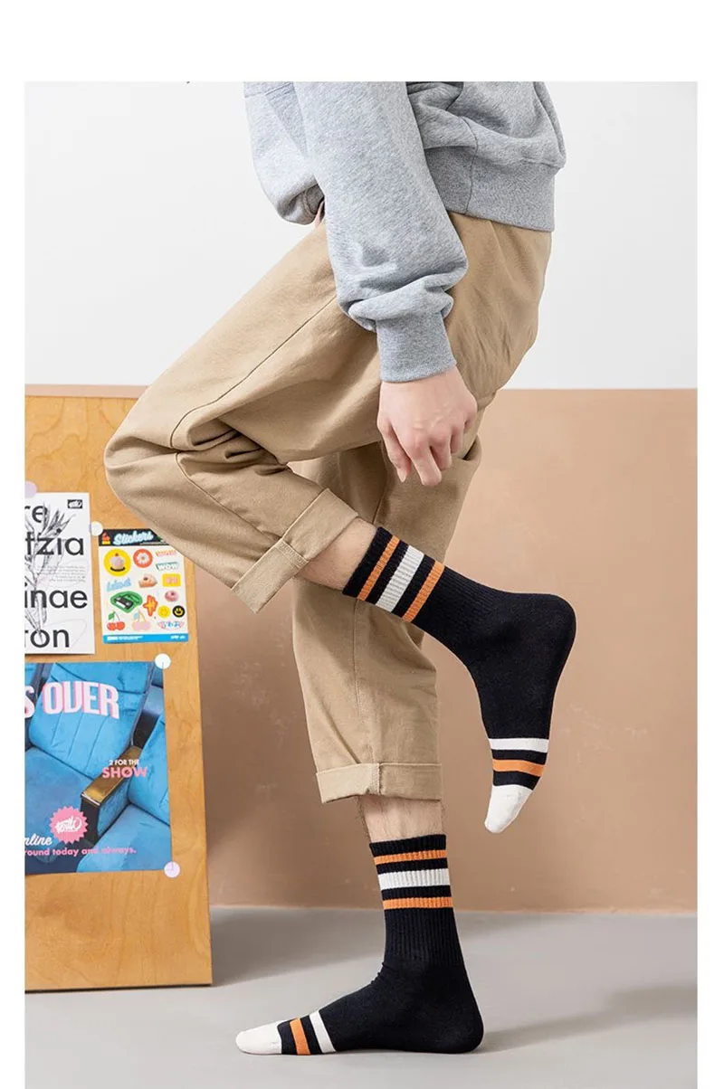 5 Pairs Men Autumn And Winter Striped Sports Socks Comfortable Breathable Wear-resistant Warm Polyester Cotton Mid Tube Socks 18 Scda06a9eeffe4b679a511532727c4818y