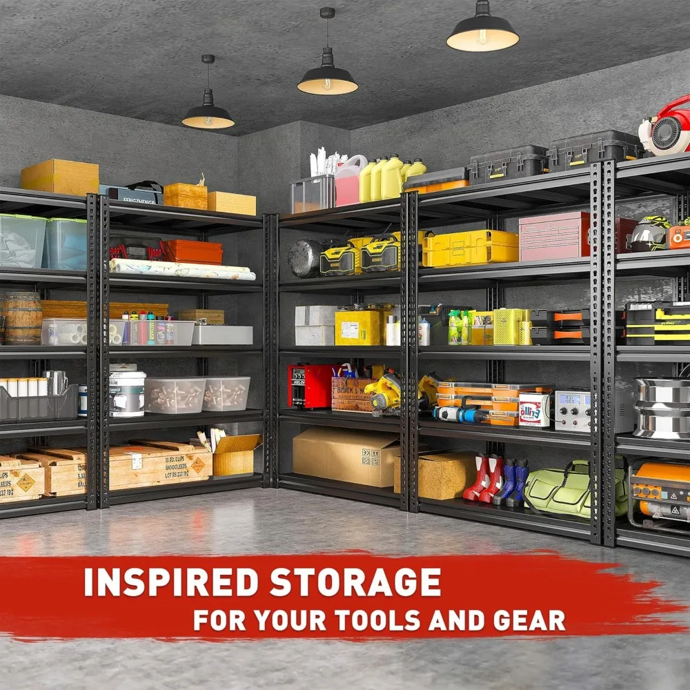 72"H Garage Shelving Load 2500 Lbs Garage Storage Shelves Heavy Duty Shelving 5-Tier Adjustable Shelves Sturdy Metal Shelves 6