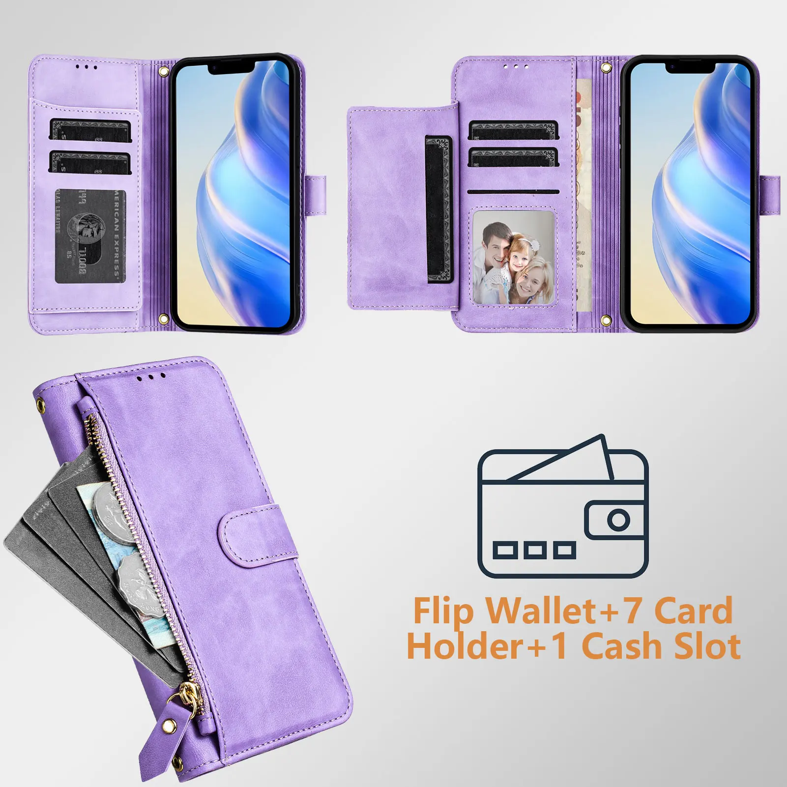 Sleek Zipper Wallet Flip Case with Lanyard - Ultra Thin Design