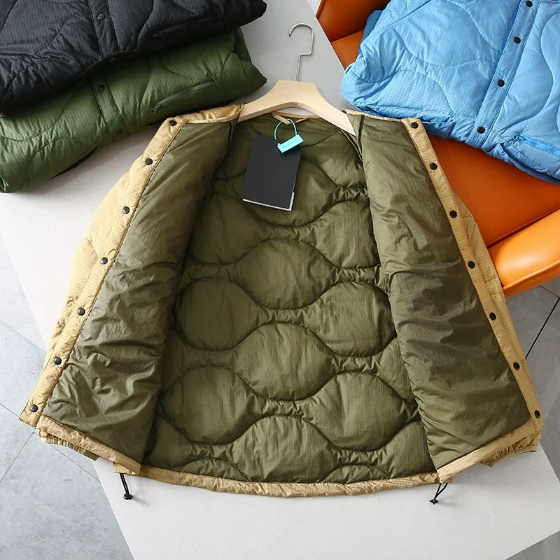 Weiße Entendaunen-Winterjacke für Paare, winddicht, wasserdicht, Sport, leicht, warm, Kragenlos, Outdoor, Trekking und Skifahren – Detail 11