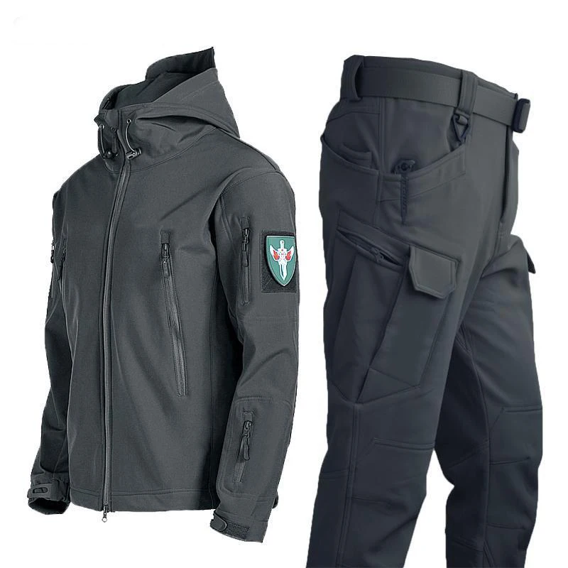 Men's Fleece Waterproof Military Uniform Set Tactical Suit Black Hunting Special Forces