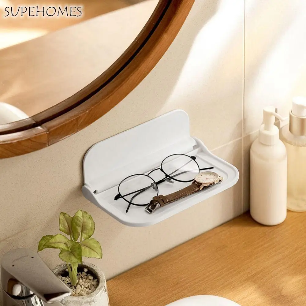 

Folding Wall Shelf No-hole wall-mounted plastic floating shelf Home Bathroom Toilet Towel Clothes Organizer Clutter Holder