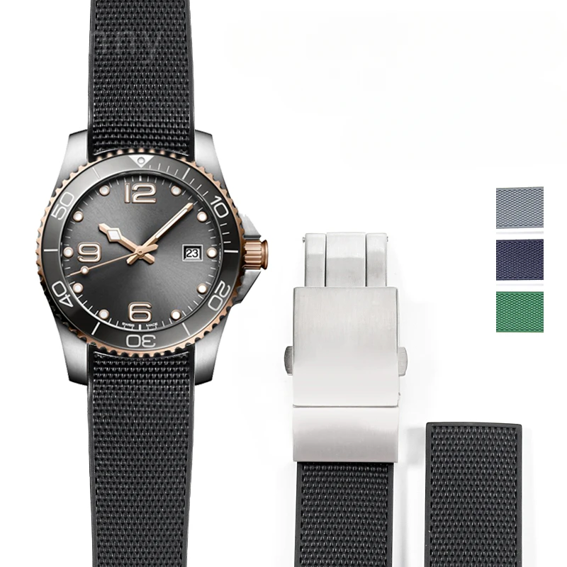Per Longines Conquest Cinturini Gomma Silicone Sport Antiaderente Grigio Diving Men L3.742 642 781 782 Serie 21Mm Accessori