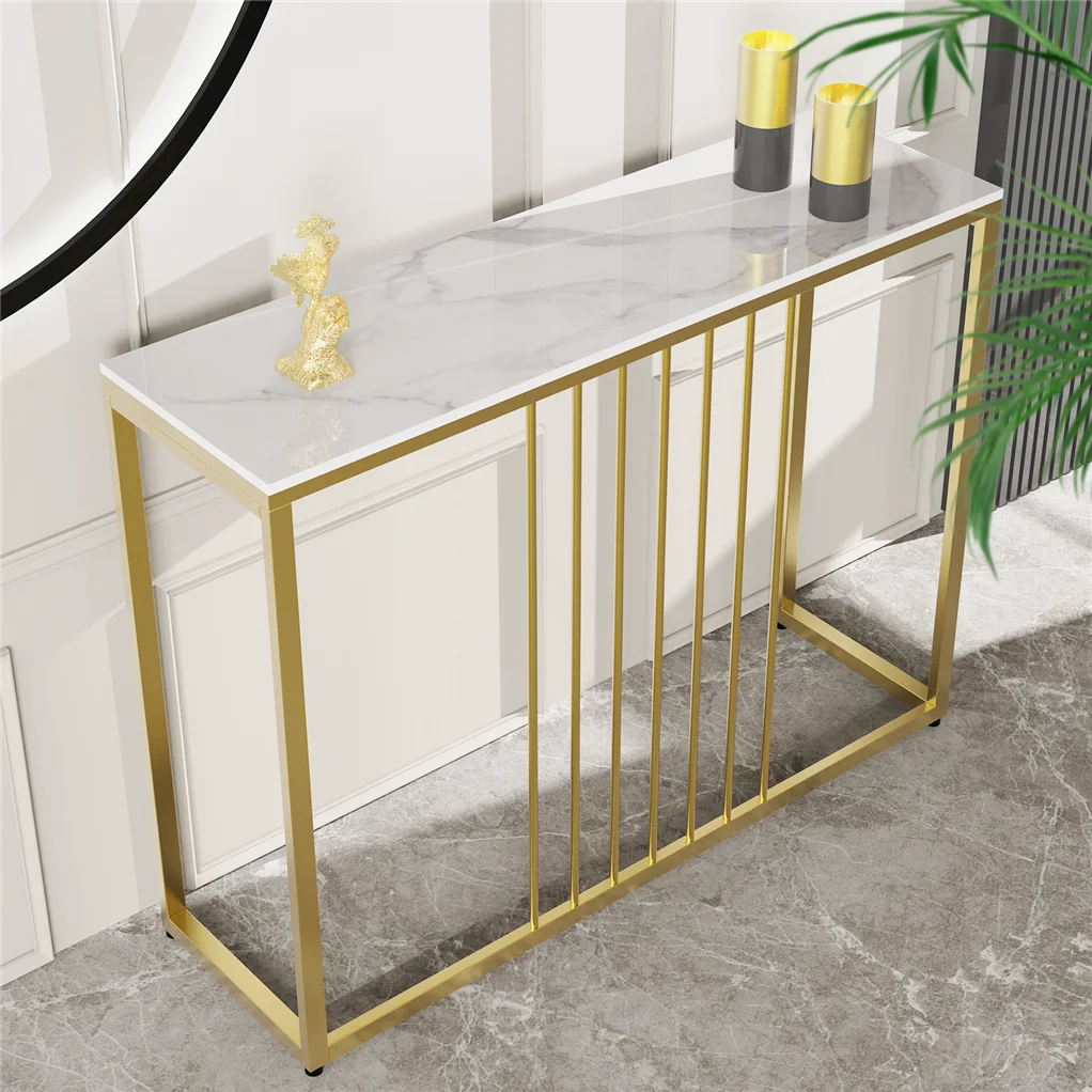 Description Picture 5 of item100CM Slim Narrow Hallway Console Table Scratch-proof Marble Long Bar Table Gold Legs Industrial Stand 2 Color