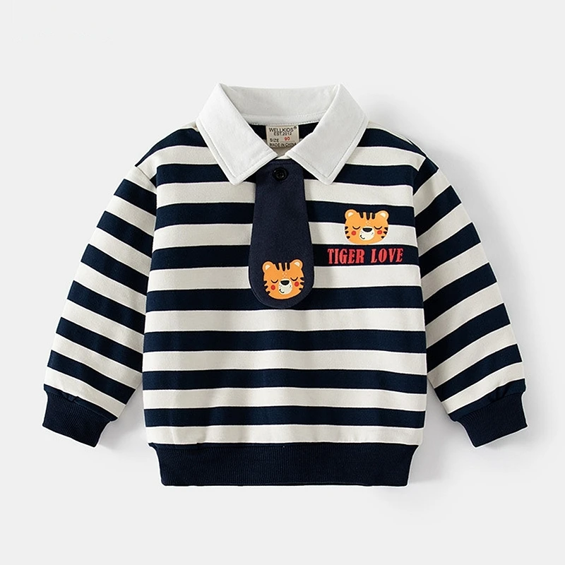 Pull enfant rayé avec col et cravate sweat-shirt manches longues_voghion.com