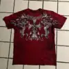 2000s affliction American Retro T shirt Women Red Cotton Round Neck Washed Shirt Hip Hop Couple American Wear Goth T Shirts 1