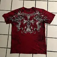 2000s affliction American Retro T shirt Women Red Cotton Round Neck Washed Shirt Hip Hop Couple American Wear Goth T Shirts 1