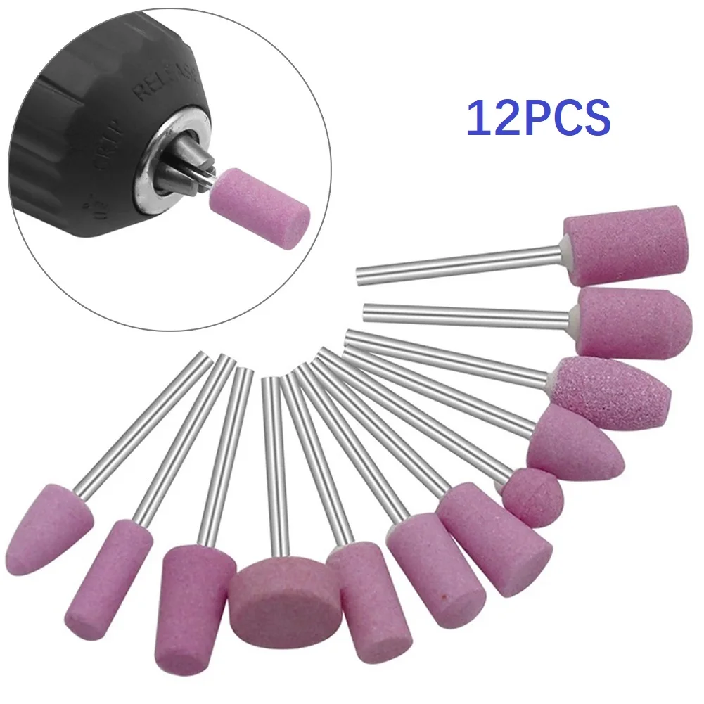12Pcs Schleif Polieren Montiert Stein Für Dreh Werkzeuge Schleifen Stein Rad Kopf Werkzeuge 2,35mm Schaft Mini Nagel Bohrer set