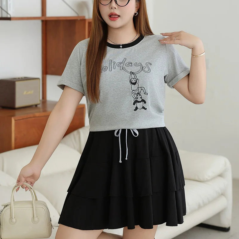 Women's Plus Size 3D Embroidery T-Shirt Premium Color Block Design Preppy Style Short Sleeve Top Comfort Fit Cotton For Casual