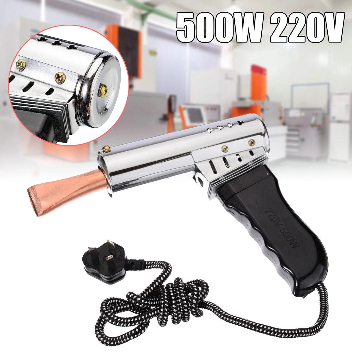 500W Electric Soldering Hot Gun Iron Heavy Duty High Power Chisel Tip Soldering Craft Manufacturing Copper Tip Solder Tool