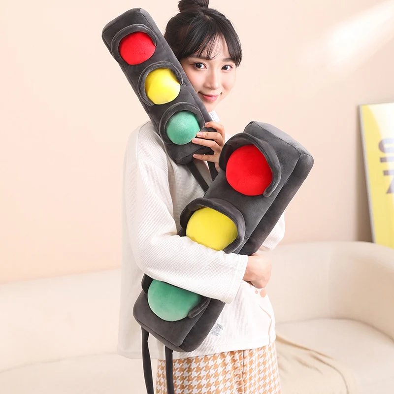 Giant Simulation Traffic Road Sign Plush Cushion Red Yellow Green Light Pillow Stuffed Doll Sofa for Boys Kids Birthday