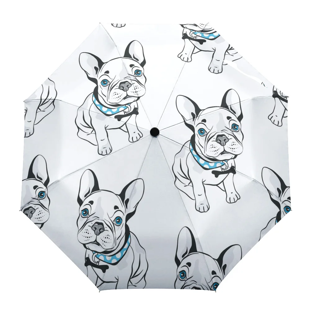 Dog Pug Cartoon Non Automatic Umbrella Men Women Rain Windproof