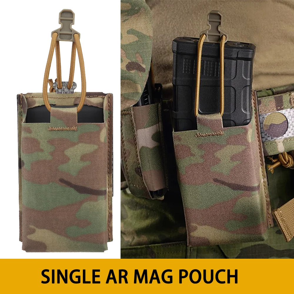 

Tactical Single 556 223 Magazine Pouch KSAR KWIK AR M4 M16 Rifle MOLLE MAG Carrier with Insert Bungee Cord Ferro Style Airsoft