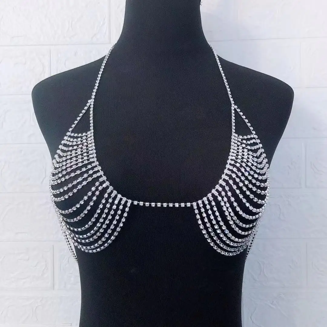 Sexy female Luxury Body Jewelry Crystal bikini underwear set chain bra sling multi-layer crystal waist chain t-pants accessories
