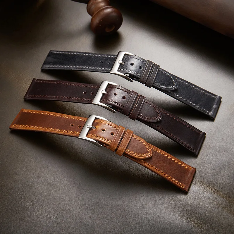 

Italian Genuine Leather Watchband 18mm 19mm 20mm 21mm 22mm Handmade Vintage Oil Wax Watch Strap Men Wristband Accessories