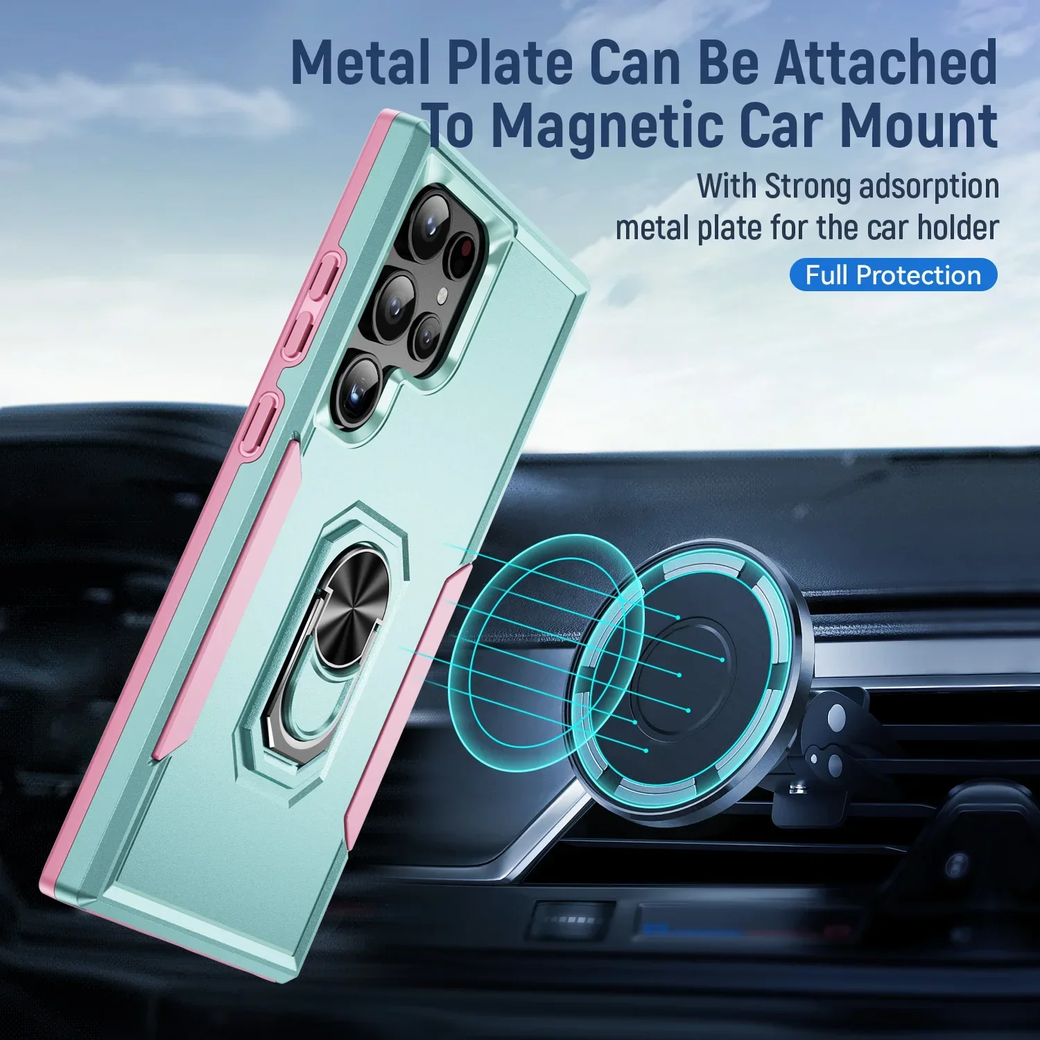 Shockproof Armor Matte Dual-Layer Phone Case with Ring Bracket