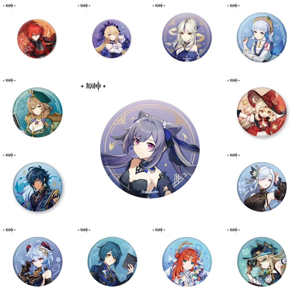 Game Genshin Impact Teyvat Diluc Fischl Kamisato Ayaka Shenhe Nilou Kirara Cosplay Badge Pin SPTE Tinplate Brooch Prop ﻿
