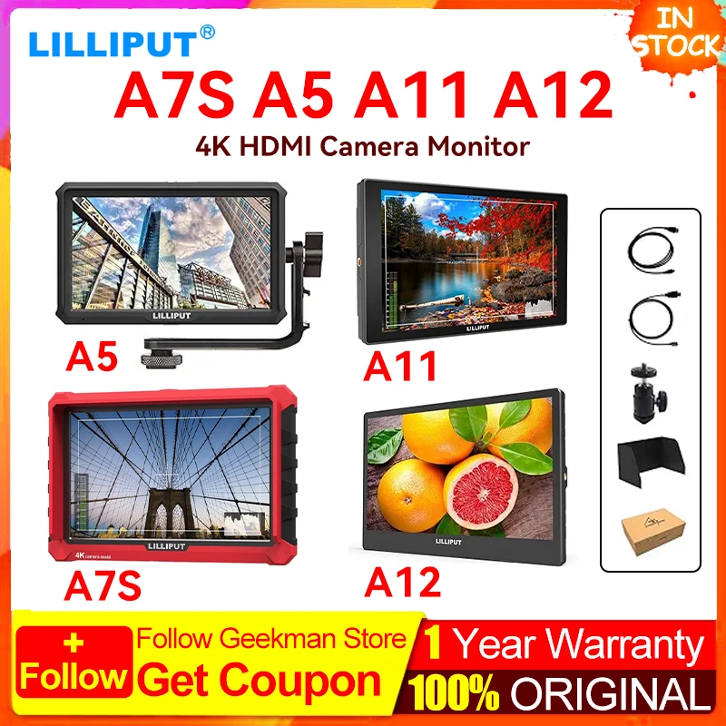 LILLIPUT A7S 4K Full HD 7 Inch Monitor A5 A11 A12 Series HDMI-Monitor Broadcast Director Support 3G-SDI Input for DSLR Camera