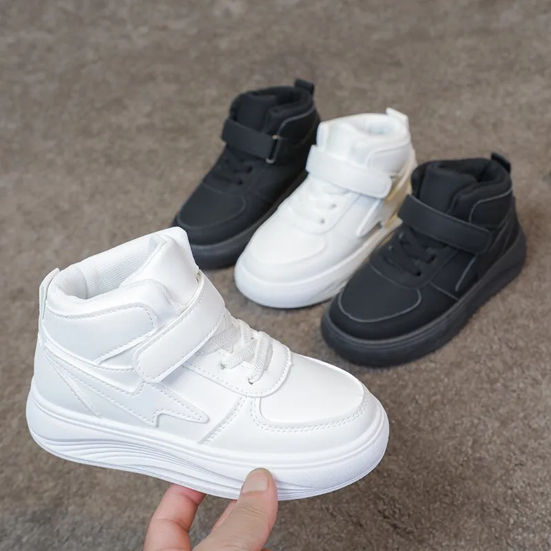 Children's Sneakers Autumn Winter Boys Sport Shoes Girls Warm Cotton Lined Casual Shoes White Student Teen Running Flats