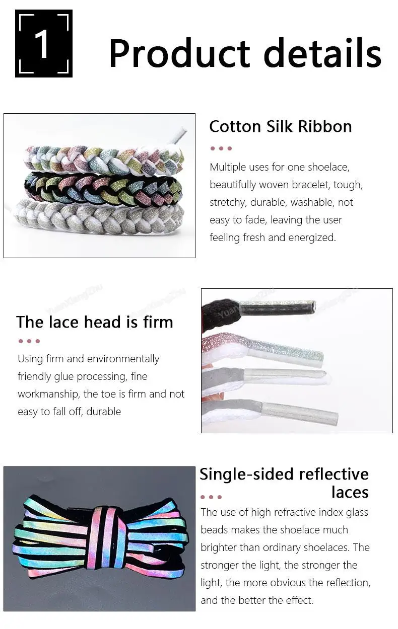 Reflektierende schnürsenkel Mode Regenbogen Schnürsenkel Weiß Schwarz Elastische Schnürsenkel Turnschuhe Runde Schnürsenkel für Schuhe 100/120/140cm 1 Paar – Detail 4
