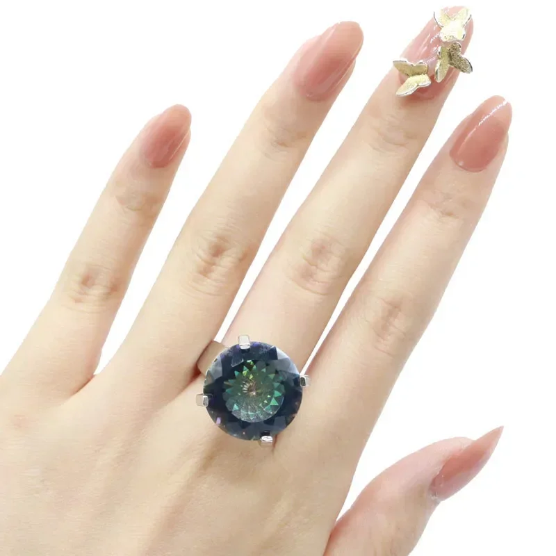 12g Customized 925 SOLID STERLING SILVER  Rings Unique Round Fire Rainbow Mystic Topaz Pink Morganite Green Amethyst Mens Sz