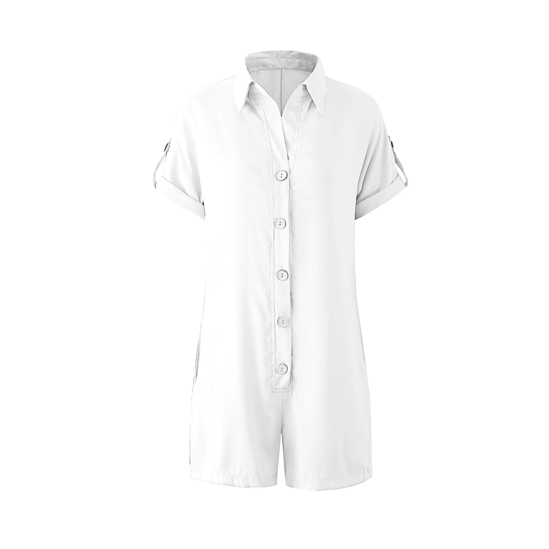 European and American fashion women's spring and summer new product: lapel shirt button jumpsuit 3